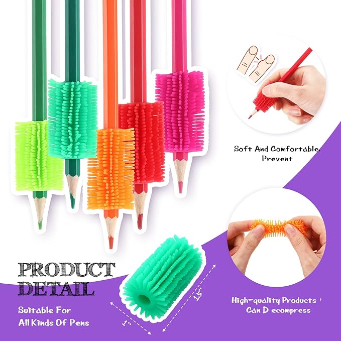 Chivao 25 Pcs Squishy Pencil Soft Grip for Kids Handwriting Grips for Pencils Colorful Cushioned for Adults Kids Drawing Reusable