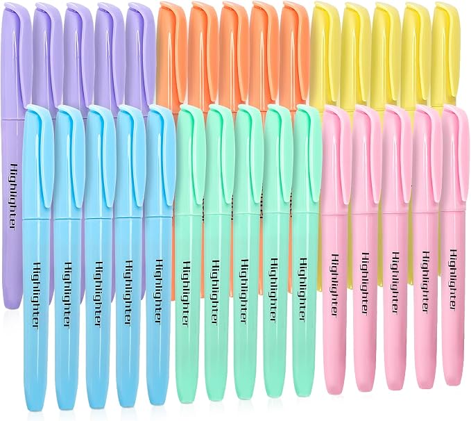 V-Opitos 30 Pack No Bleed Pastel Highlighters with Soft Chisel Tips | 6 Pastel Colors, Bright Highlighters, Office Supplies, School Supplies