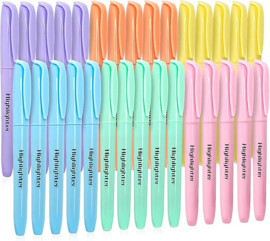 V-Opitos 30 Pack No Bleed Pastel Highlighters with Soft Chisel Tips | 6 Pastel Colors, Bright Highlighters, Office Supplies, School Supplies