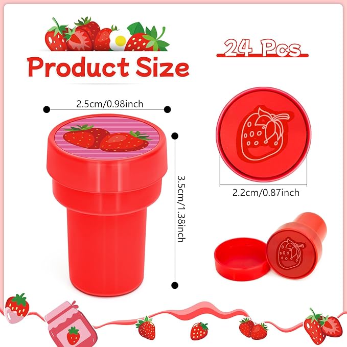 Cinrobiye 24 Pcs Strawberry Stampers Party Favor Set, Cute Fruit Stamps for Kids Birthday Party, Classroom Rewards, Carnival Prizes, Goody Bag Fillers, Berry Sweet Party Supplies