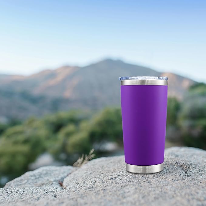 AIANJI 20oz Tumbler Bulk Stainless Steel Tumblers with Lid Vacuum Insulated Double Wall Travel Coffee Mug Powder Coated Tumbler Cup for Hot and Cold Drinks(Purple, 1 pack)