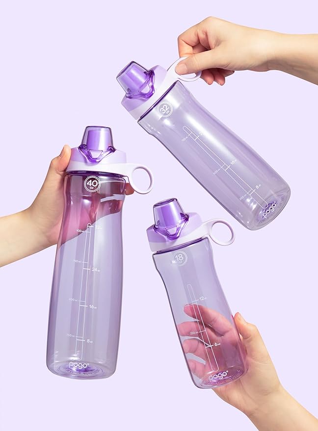 Pogo 18oz Plastic Water Bottle with Chug Lid and Carry Handle, Reusable, BPA Free, Dishwasher Safe, Perfect for Travel, School, Outdoors, and Gym, Lilac