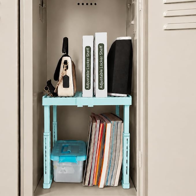 Svartur Adjustable Locker Shelf for School, Height and Width Adjustable Locker Organizer for Work, Stackable Locker Tools for Gym Lockers, Back to School Essentials, Mint Blue