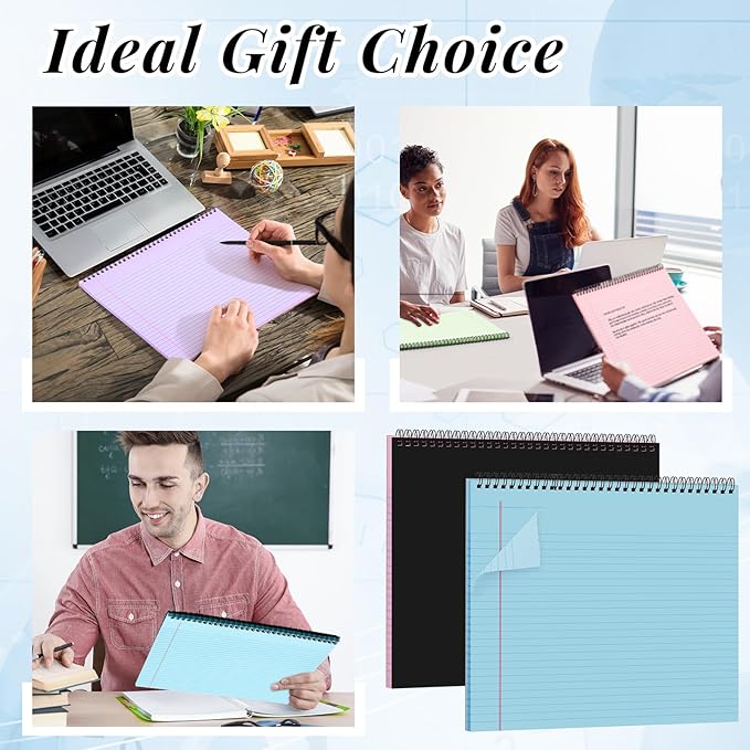 MotiMind 4 Pcs Legal Pads Landscape Notebooks Hole Punched Top Spiral Bound Notebooks 11 x 9.5 Inch College Ruled Drawing Notepad Tear Line for Removal 50 Sheet Office Steno Book(Multicolor)