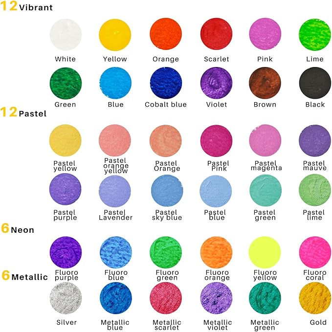 Artecho Tempera Paint Sticks, 36 Colors Washable Paint Sticks Including 12 Vibrant Colors, 12 Pastel Colors, 6 Neon Colors and 6 Metallic Colors