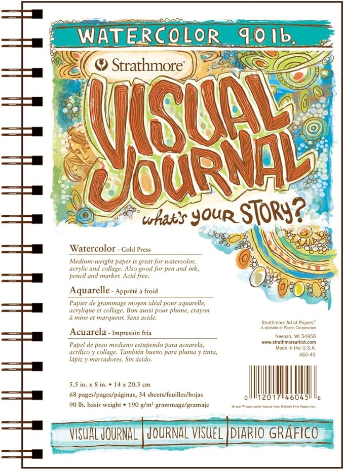 Strathmore Wire Bound Visual Journal, 90 lb. Cold Press Watercolor Paper, 5.5 X 8 inches, White, 34 Sheets (460-45)