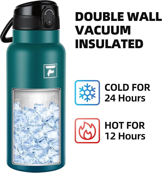 Fanhaw 32 Oz Insulated Stainless Steel Water Bottle with Chug Lid – Wide Mouth, Leak-Proof, BPA-Free – Ideal for Kids, Adults, Sports, Gym, and Outdoor Use (Green Blue)