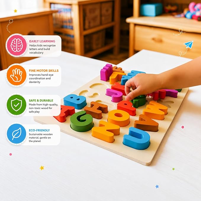 5-in-1 Wooden Puzzles for Toddlers 3-5 | Montessori Alphabet Number Shape Learning Toys | Magnetic Whiteboard, Flashcards & Markers | Preschool Educational Activity Kit | VYN & VYN (Multicolor)