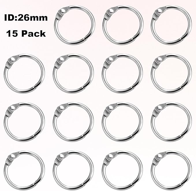 15 Pack 1 Inch Office Book Rings Binder Metal Paper Binding Ring Small Flash Card Rings Key Chain Clip for Index Card, School, Keychain, Keyrings, Silver, 25mm
