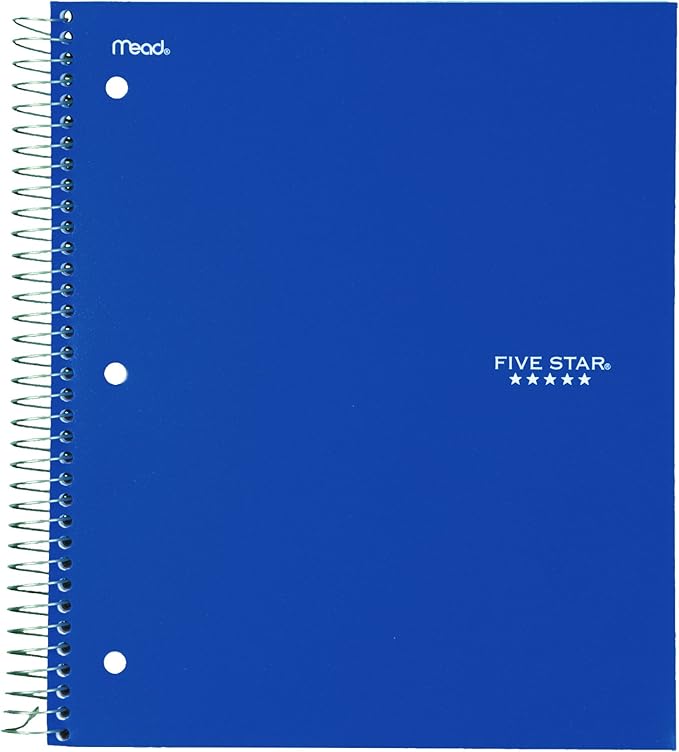 Five Star 06210 Wirebound 3-Subject Notebook, College Rule, 11 x 8 1/2, 150 Sheets, Assorted