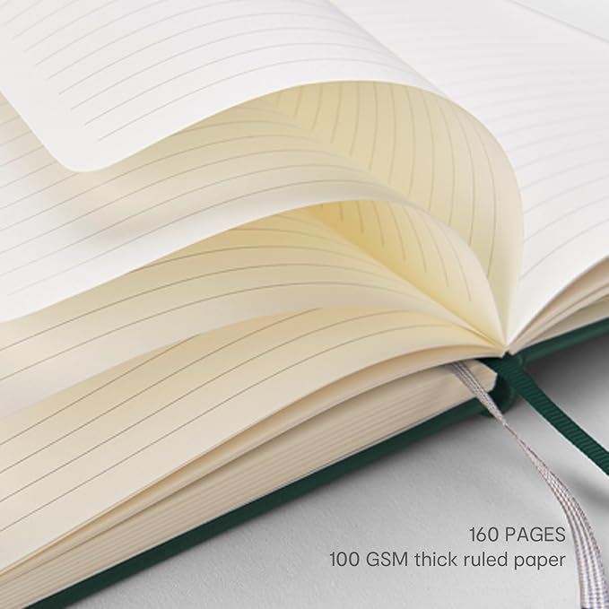 &And Per Se Lined Journal and Pen Set (3 Packs), A5 Leather Hardcover Notebook with Pen & Stationary Set, 160 Pages 100GSM Thick Ruled Paper Journal for Business Work Writing (Green)