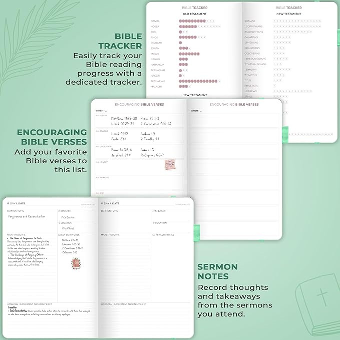 Clever Fox Christian Hourly Weekly Planner – Goal Setting Planner with Time Slots, Monthly Budget, Sermon Notes, Bible Reading Tracker (Mint Cream)
