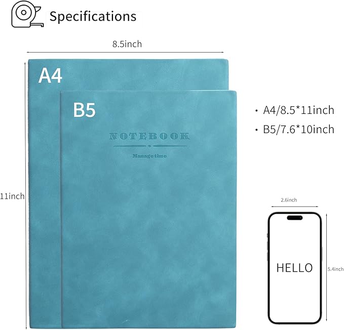 360 Pages A4 Journaling Notebooks, 100 Gsm Paper Thick Lined Journal Notebook for Women Men, Journals for Writing Soft Cover College Supplies for for Work Note Taking, Perfect for Office School, Teal