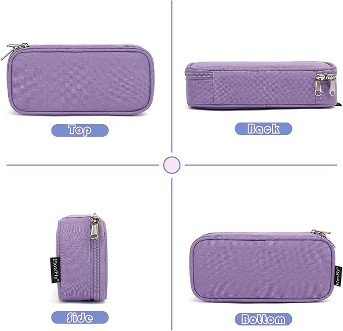 FlowFly Large Capacity Pencil Case for Kids, Boys & Girls – Zippered Multi-Functional Pen Pouch, Soft & Portable Pencil Bag for School, Teens, Students, Purple