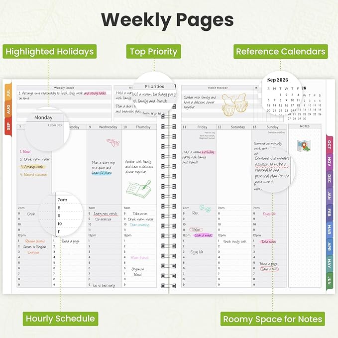 Oucaru Academic Planner 2026-2027,Weekly & Monthly Planner with Hourly Schedule, July 2026 - June 2027, 8.5" x 11" Large School Year Calendar, 80gsm Thick Paper, Student Teacher Lesson Plan Book