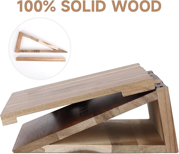 Wooden Book Stand for Reading Rest, Acacia Triangle Book Holder with Cup, Glasses, Pen & Phone Holder, Book Nook Reading Valet for Book Lover Gifts