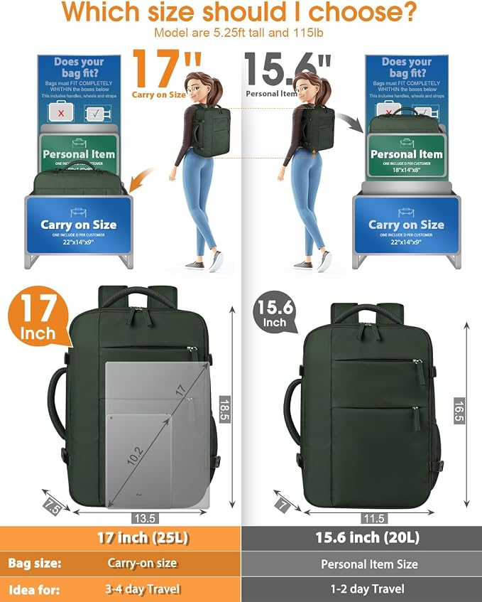 Capolo Travel Backpack for Women Men Waterproof Laptop Backpack Airlines Approved Carry On Backpack Bag Computer Bookbag for Business, Work, Traveling Fits 17 Inch Laptop(Green)