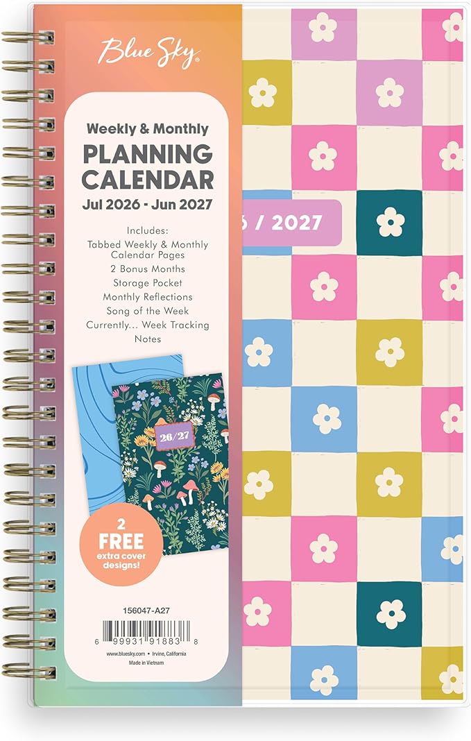 Blue Sky Gen Z 2026-2027 Weekly and Monthly Academic Year Planner Calendar, July 2026 - June 2027, 5" x 8", Flexible Interchangeable Cover, Wirebound, Laminated Tabs, Storage Pocket, Mayla
