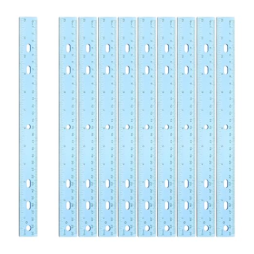 HARFINGTON 20pcs Plastic Rulers 12" (30cm) Clear Straight Ruler Measuring Tool Inches and Centimeters with Hole for Home Office Classrooms Drafting, Clear Blue