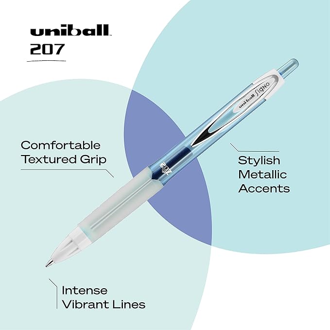 uniball 207 Fashion Retractable Gel Pens, Medium Point (0.7mm), Assorted, 12 Pack