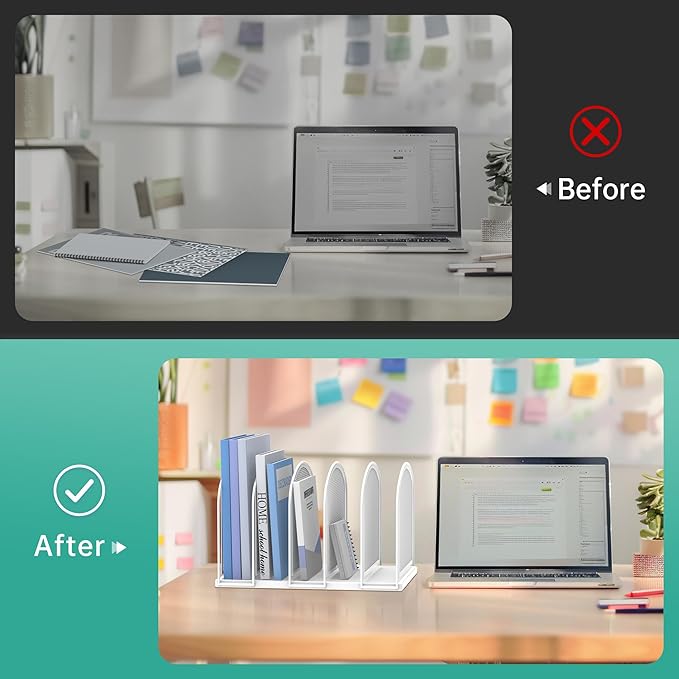 SUPEASY File Organizer 5-Section Mesh Desk Organizer, Upright File Organizer Desktop Organizer File Sorter, File Folder Holder for Office Supplies, White (Pack of 2)