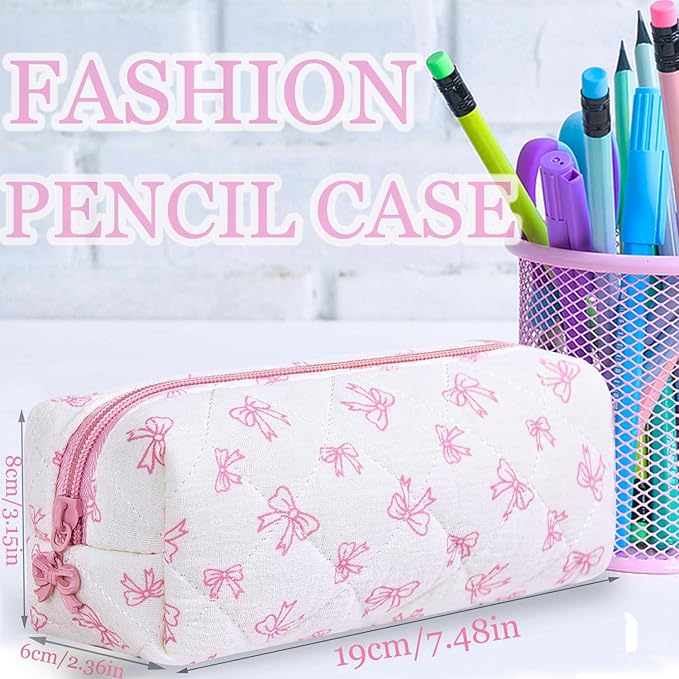 Pencil Pouch Cute Pencil Case Office Storage Bag Holder Box Organizer Aesthetic Bow Flower Pattern Makeup Pouch Cosmetic Bag for Women Girls