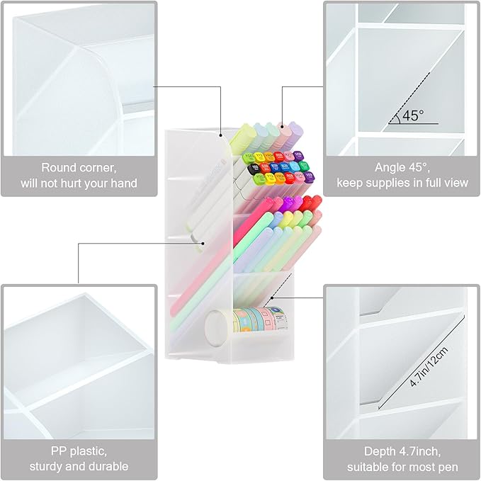 Asten Pen Holder, Pencil Holder for Desk, Pen Organizer for Office, School, Desktop, Large Capacity Pen Storage Organizer with 5 Compartment for Pens, Markers, Makeup Brush, Cosmetics (Clear, 3 Pack)