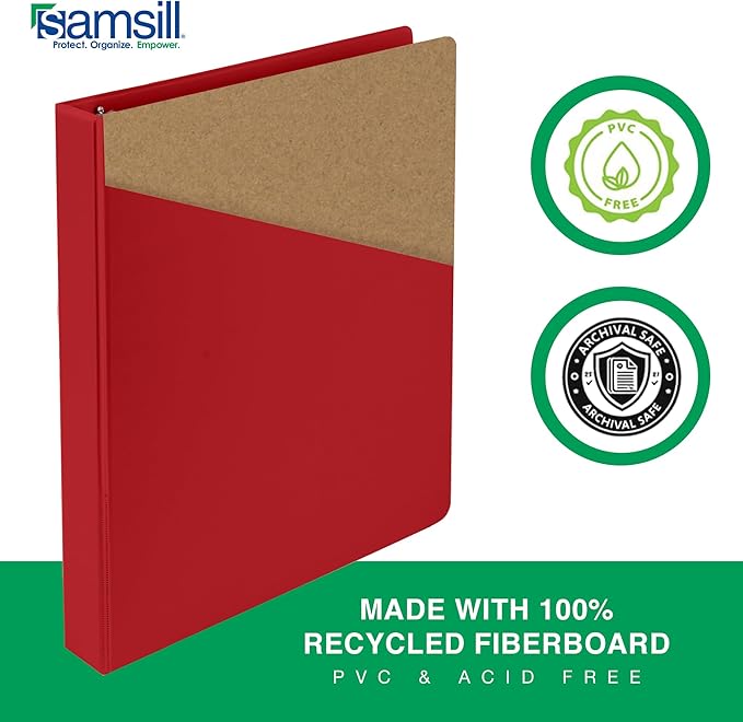 Samsill 2 Inch 3 Ring Binders, Economy Round Ring, Clear View Cover, 425 Sheet Capacity - for School, Home, Office - Red, 4 Pack