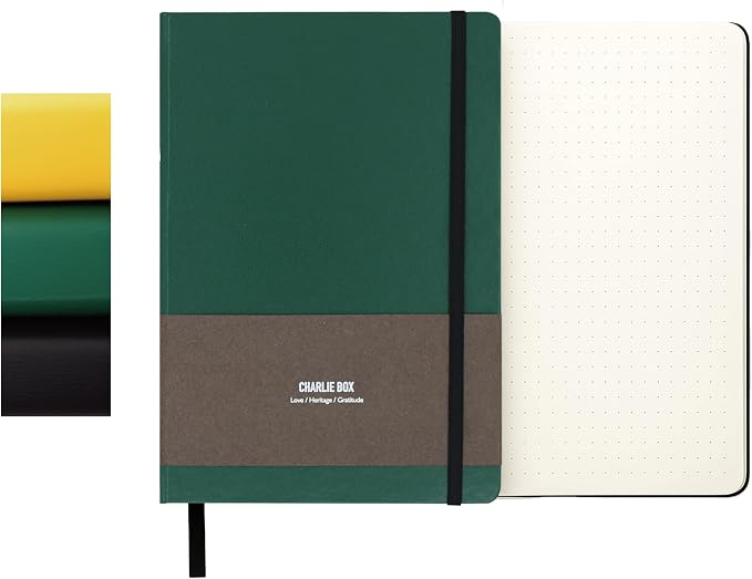 A5 Dotted Notebook - Leather Hardcover, 192 Pages Thick Paper, Elastic Band & Inner Pocket for Creative Planning, Sketching, & Daily Notes(Green)