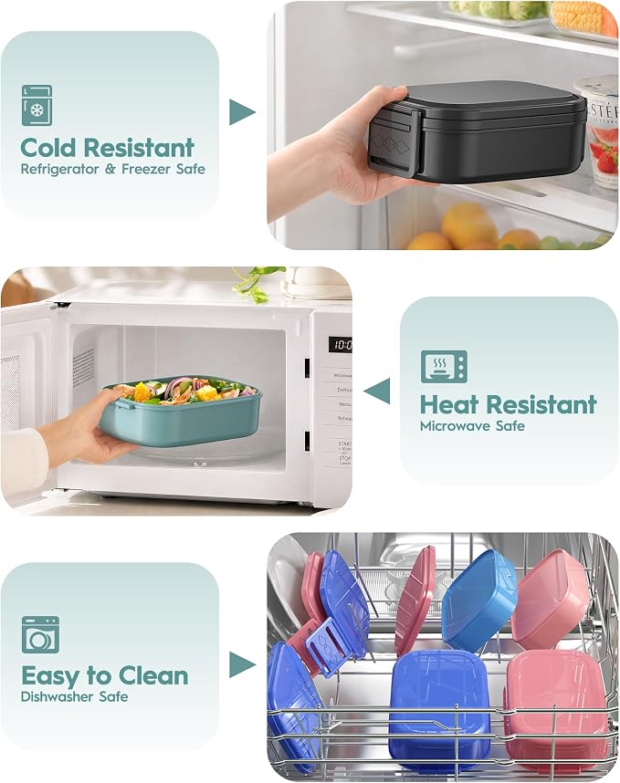 BiuLeon Bento Box Adult Lunch Box, 65 Oz Capacity Lunch Containers(Adjustable 2/3 Tier), BPA-Free, Leak-Proof and Stackable Bento Lunch Box, Microwave & Dishwasher Safe with Utensils(Black)