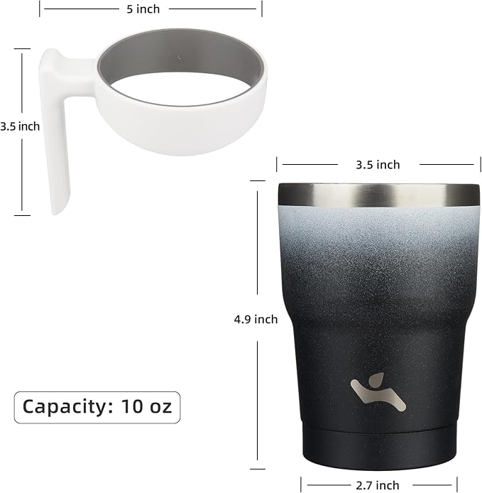 Konokyo 10 oz Tumbler with Handle and 2 Straw 2 Lid, Insulated Water Bottle Stainless Steel Vacuum Cup Reusable Travel Mug,Day Night