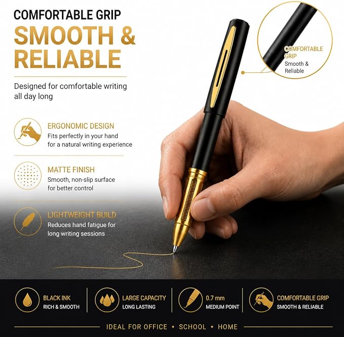 30ct Black Gel Pens 0.7mm Medium Point Smooth Writing Bulk Set | Premium smooth writing, quick-dry smudge-resistant black ink, ergonomic grip, 30-pack for school, office and notes
