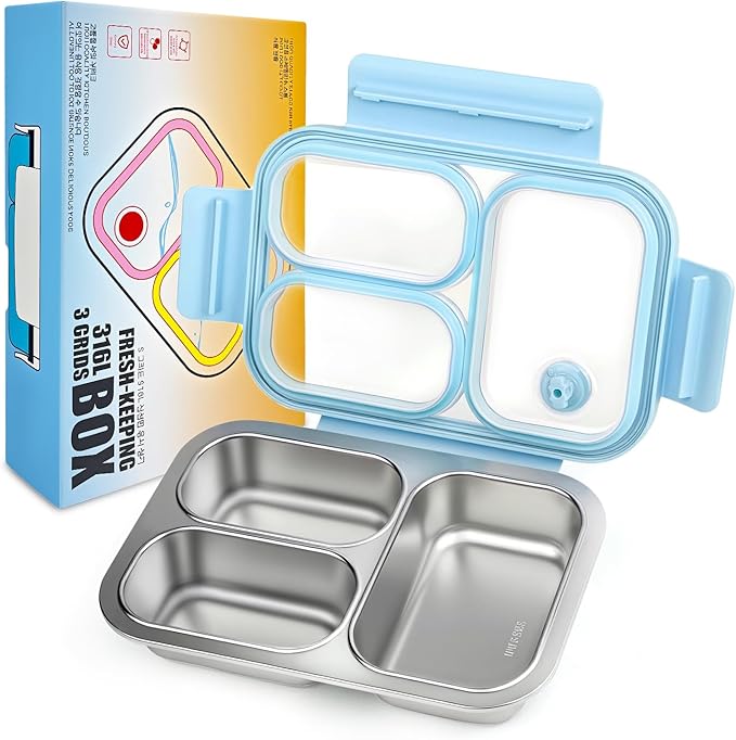 Premium 25oz SUS316L Stainless Steel Lunch Box Bento Box - Reusable Metal Snack Containers with Lids for Kids & Adults - Daycare/School/Work/Travel - Superior Corrosion-resistant (Blue)