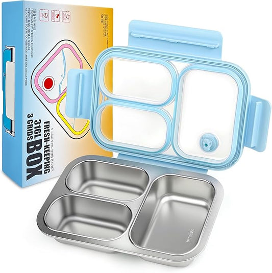 Premium 25oz SUS316L Stainless Steel Lunch Box Bento Box - Reusable Metal Snack Containers with Lids for Kids & Adults - Daycare/School/Work/Travel - Superior Corrosion-resistant (Blue)