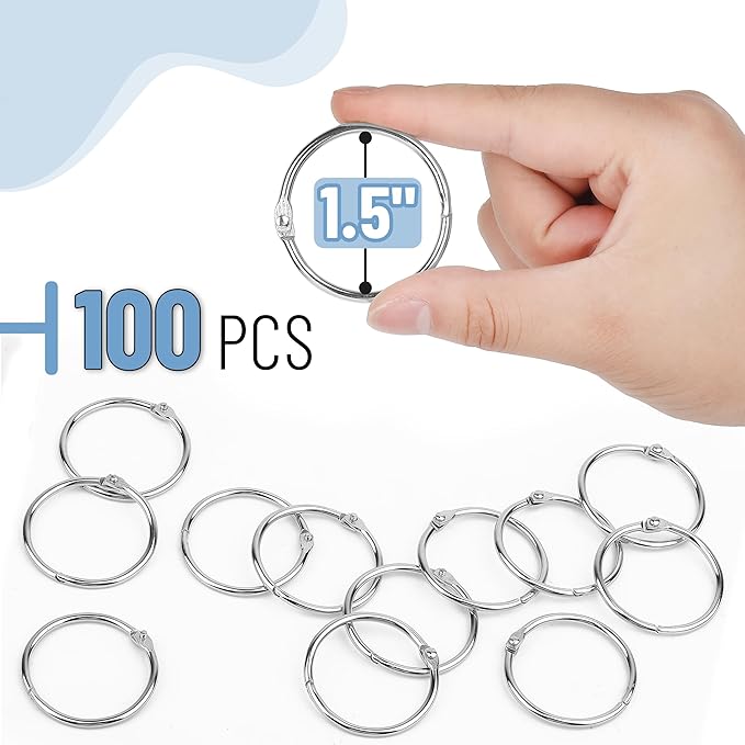 Mr. Pen- Loose Leaf Binder Ring, 1.5 Inch, 100 Pack, Metal Loose Leaf Binder Book Rings Bulk for Books and Index Cards, Scrapbook, Keychains, School, Home, Office, Silver