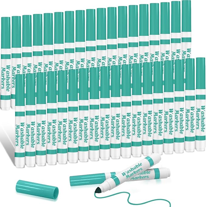 36 Pcs Cyan Washable Markers Bulk Coloring Broad Line Markers for Kids Cyan Conical Tip Drawing Pen for Christmas,School Supplies, Travel Art Baby Shower Gender Reveal Party Supplies, Ages 6+