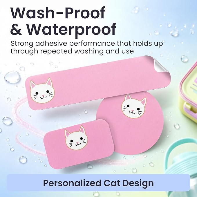Label Daddy Personalized Name Labels for School, Cat Design | Waterproof Name Tags for Kids, Washable Custom Daycare Labels, Clothing, Lunch Boxes, Water Bottles and More, 128 Ct & 256 Ct