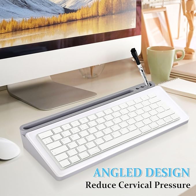 DOLLAR BOSS Glass Desk Whiteboard Small Dry Erase Board Desktop White Board with Storage Drawer Computer Keyboard Stand Desk Organizer Office Accessories School Supplies with 4 Markers 1 Eraser, Grey