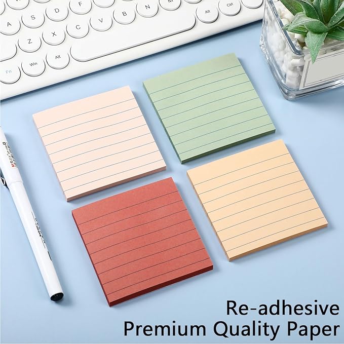 AmazingSpark 12 Pack Vintage Lined Sticky Notes 3x3 inch Post Ruled Stickies Super Self Stick Power Memo Pads Multi Colors Notes Pads Vintage Aesthetic School Office Supplies Accessories