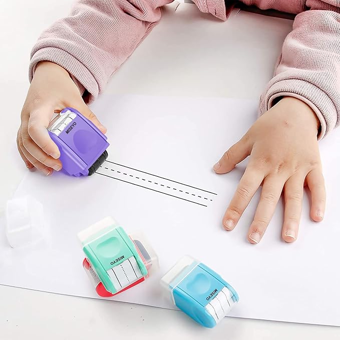 Miseyo Dashed Handwriting Lines Practice Roller Stamp,Self-Inking Line Rolling Stamps for Kids Writing - Purple