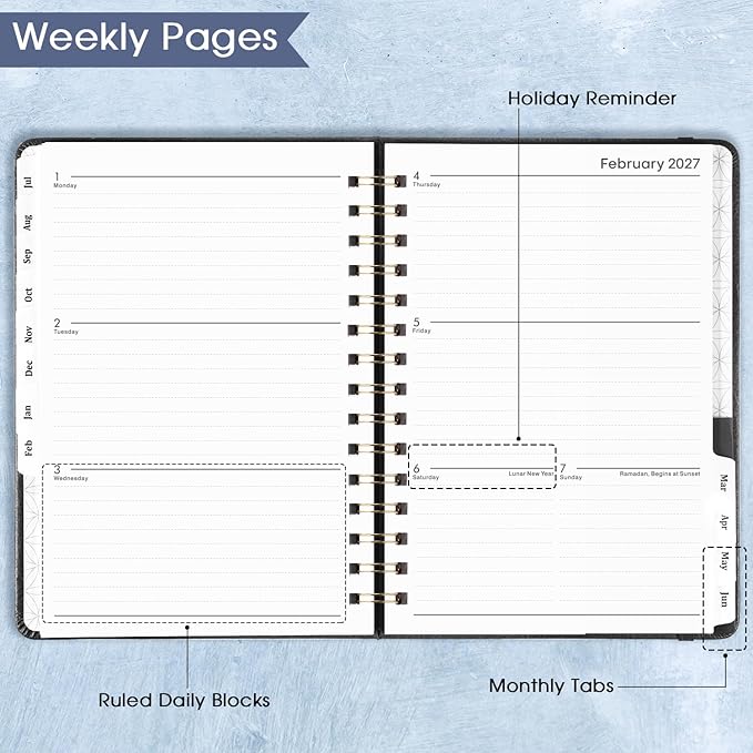 Planner 2026-2027 - Weekly & Monthly Academic Planner 2026-2027 with 12 Monthly Tabs, July 2026 - June 2027, 6.3" x 8.4", Flexible Hardcover, Thick Paper, Inner Pocket - Gray