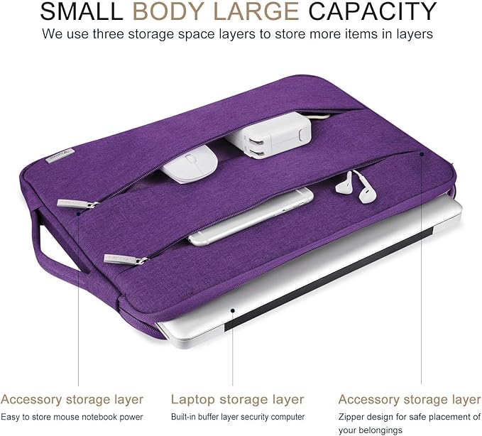 Voova 13 13.6 Inch Laptop Sleeve Case Compatible with MacBook Air 13 M1/M2/M3/M4 2020-2025, MacBook Pro 13/14, IPad Air/Pro 13, Waterproof Slim Computer Bag Cover with Handle, Purple