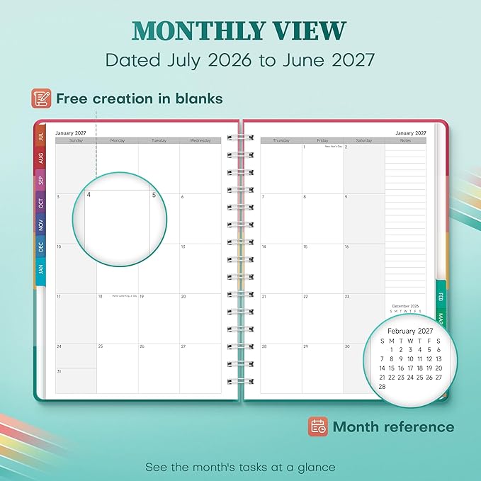 Planner 2026-2027 Monthly and Weekly Academic Planner July 2026 - June 2027, Hardcover Calendar 2026-2027 Agenda Daily Planner for Student Teacher School Office Supplies, 6" x 8.3", Happy Stripe