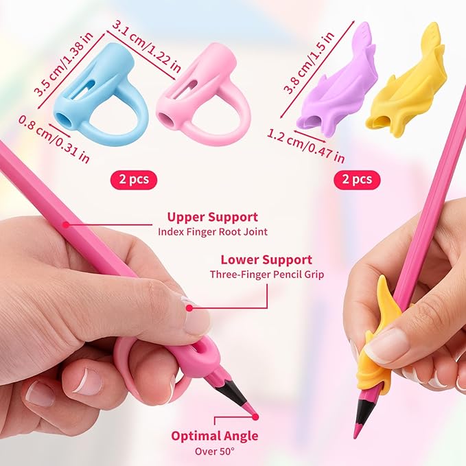 8PCS Kids Pencil Grips for Handwriting, 4 Stage Ergonomic Writing Posture Correction Tool & Silicone Pencil Grippers for Students, Pen Grip Training for Pencil Grips for Kids Handwriting