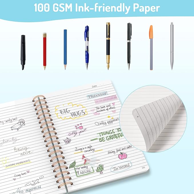 Forvencer Lined Spiral Journal Notebook with 300 Numbered Pages, B5 College Ruled Thick Journals for Writing with 100GSM Paper, Hardcover Notebooks with Contents for Work, School, Women, Men, Grey