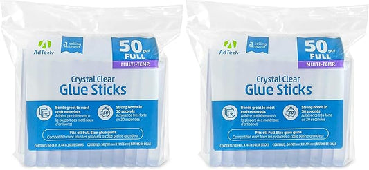 AdTech Crystal Clear Hot Glue Gun Sticks (W220-14ZIP50) – All-Purpose Glue Sticks for Crafting, Scrapbooking & More. 50 Pieces. Length: 4” Diameter: .44”. (Pack of 2)