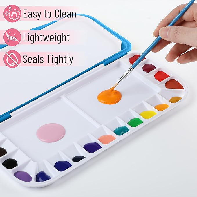 Mr. Pen- Airtight Watercolor Palette with Lid, 18 Wells & 2 Mixing Areas, Lightweight Sealing Paint Palette for Travel, Painting, Watercolor Mixing, Art Class and Studio Use
