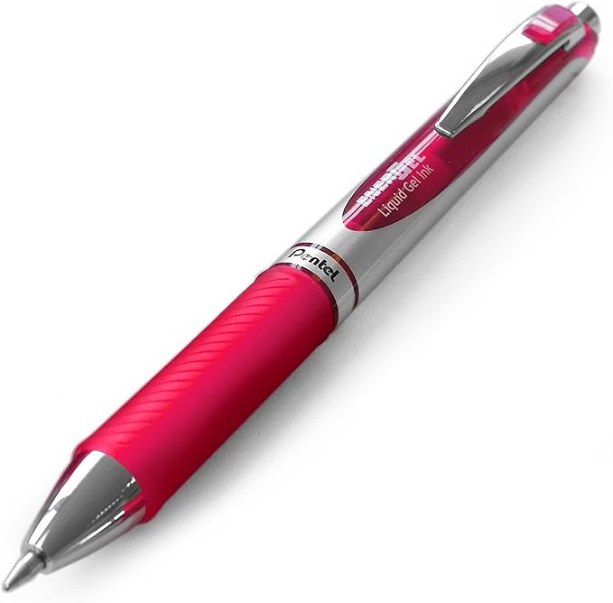 Pentel EnerGel Deluxe RTX Retractable Liquid Gel Pen, Medium Line, Metal Tip, Pink Ink, Box of 12 (BL77-P)