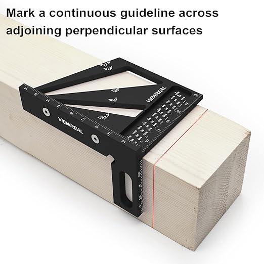 Multi-Angle Measuring Ruler,3D Woodworking Square, 22.5-90 Degree Aluminum Alloy Protractor for Precision Carpentry, Engineering & DIY Projects, Laser Etched, Durable, Portable - Black