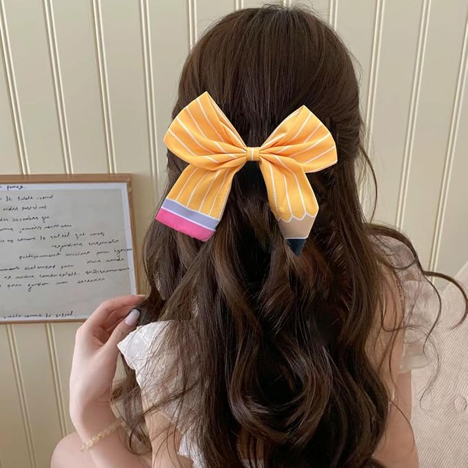 Back to School Outfits for Girls,Pencil Hair Bow Clips Hair Accessories for Teen Girls,First Day of School Gifts for Students,Pencil Yellow Headband (2Pcs)